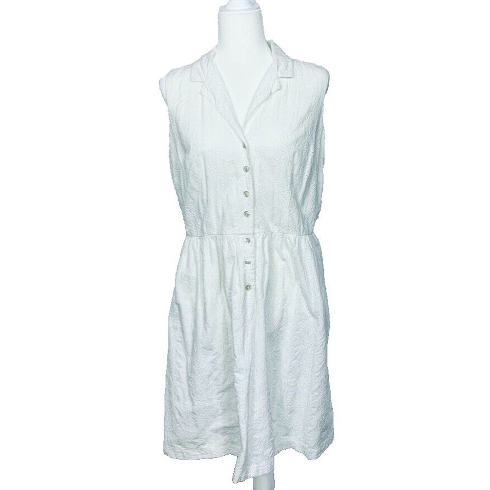 Tommy Hilfiger Dress Womens 14 White Paisley Eyelet Sleeveless Button Front